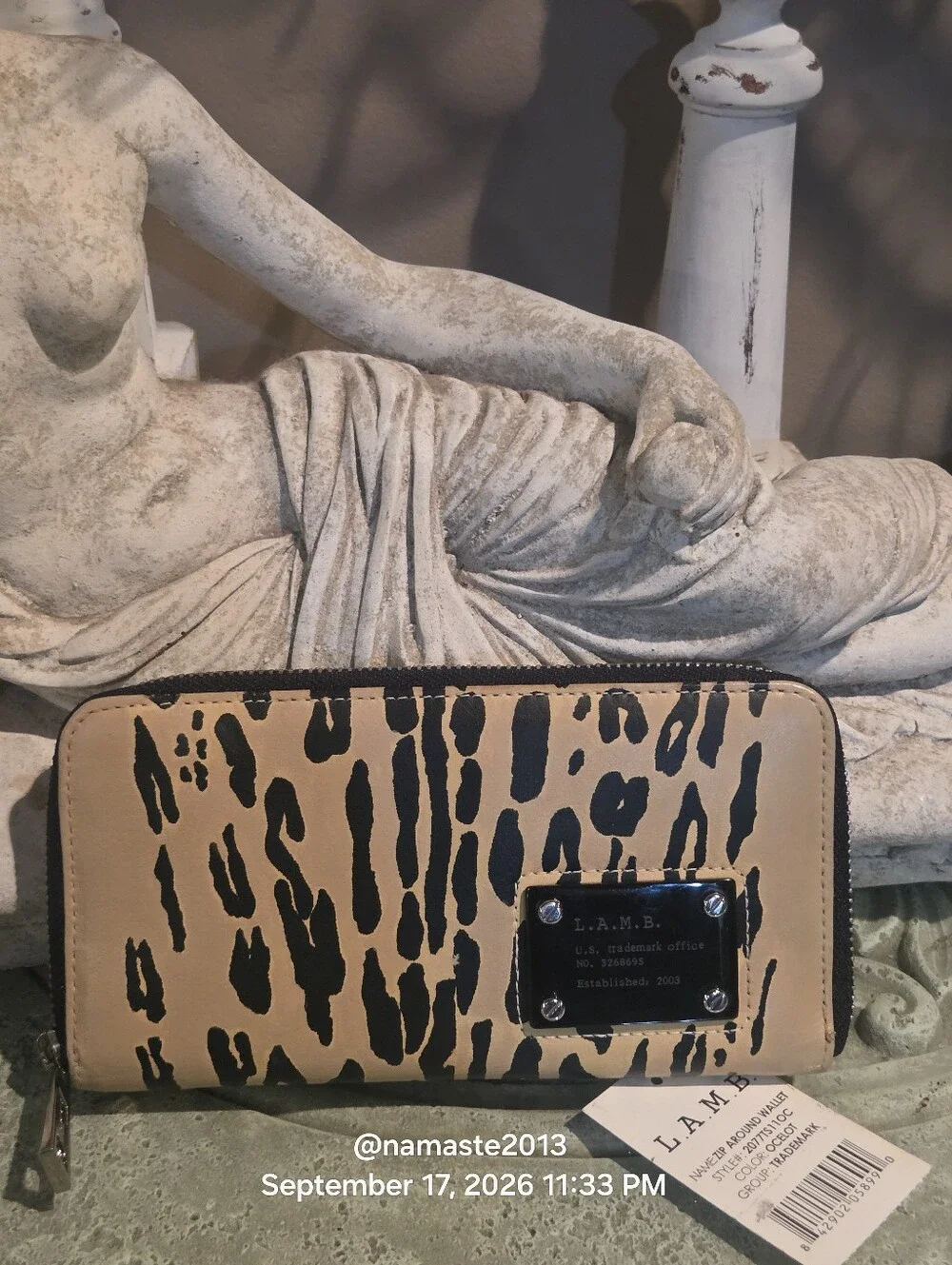 L.A.M.B. Gwen Stefani Ocelot Zip Wallet Leopard Print Designer Lesther #811